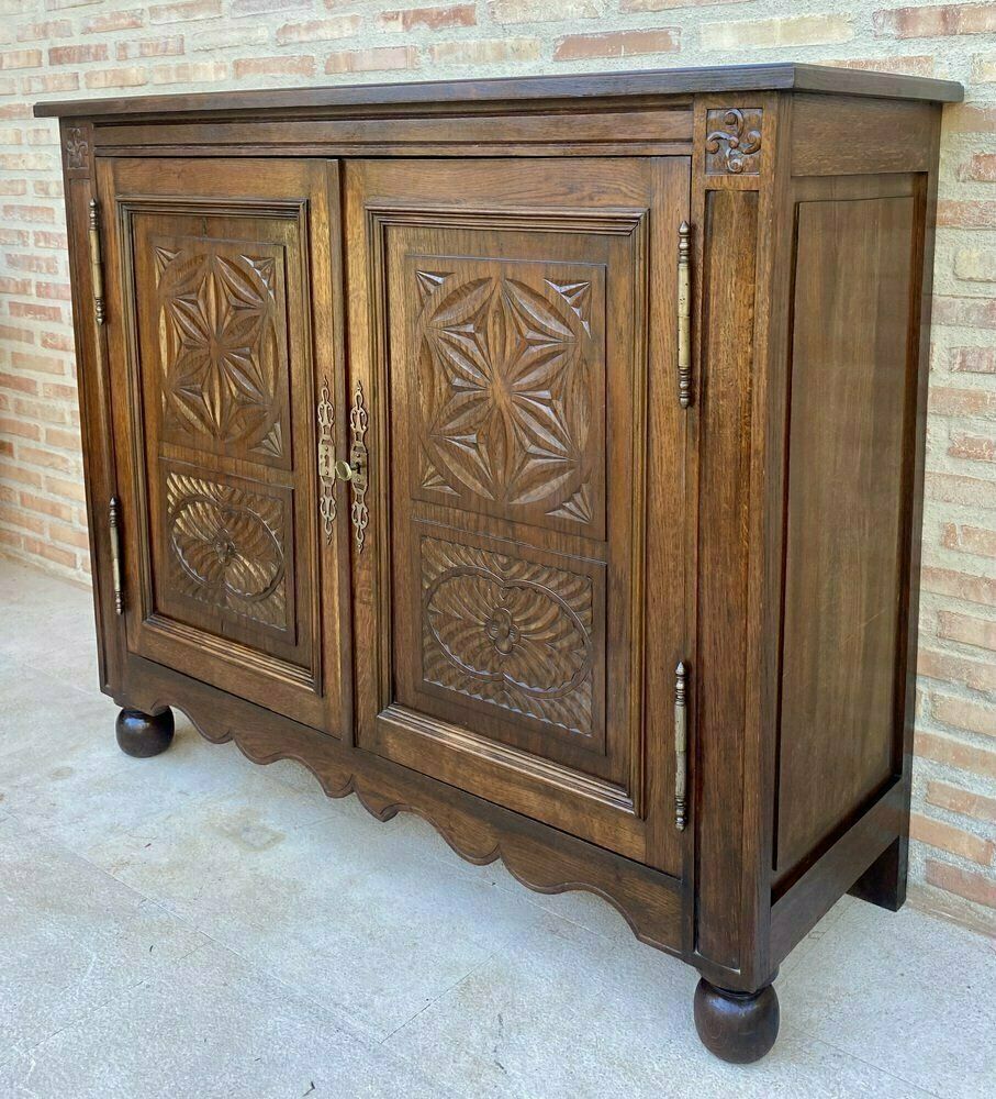 19th Century French Walnut 2 Door Buffet With Round Legs photo for sale