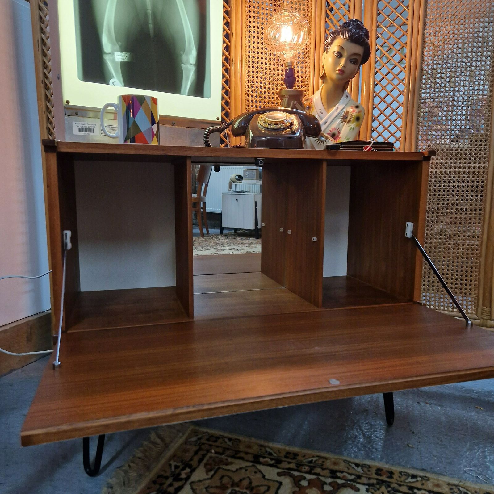 Bespoke Hand Painted Geometric Design, Mid Century Cabinet, Custom Furniture, Unique Storage Solution. photo 495.0