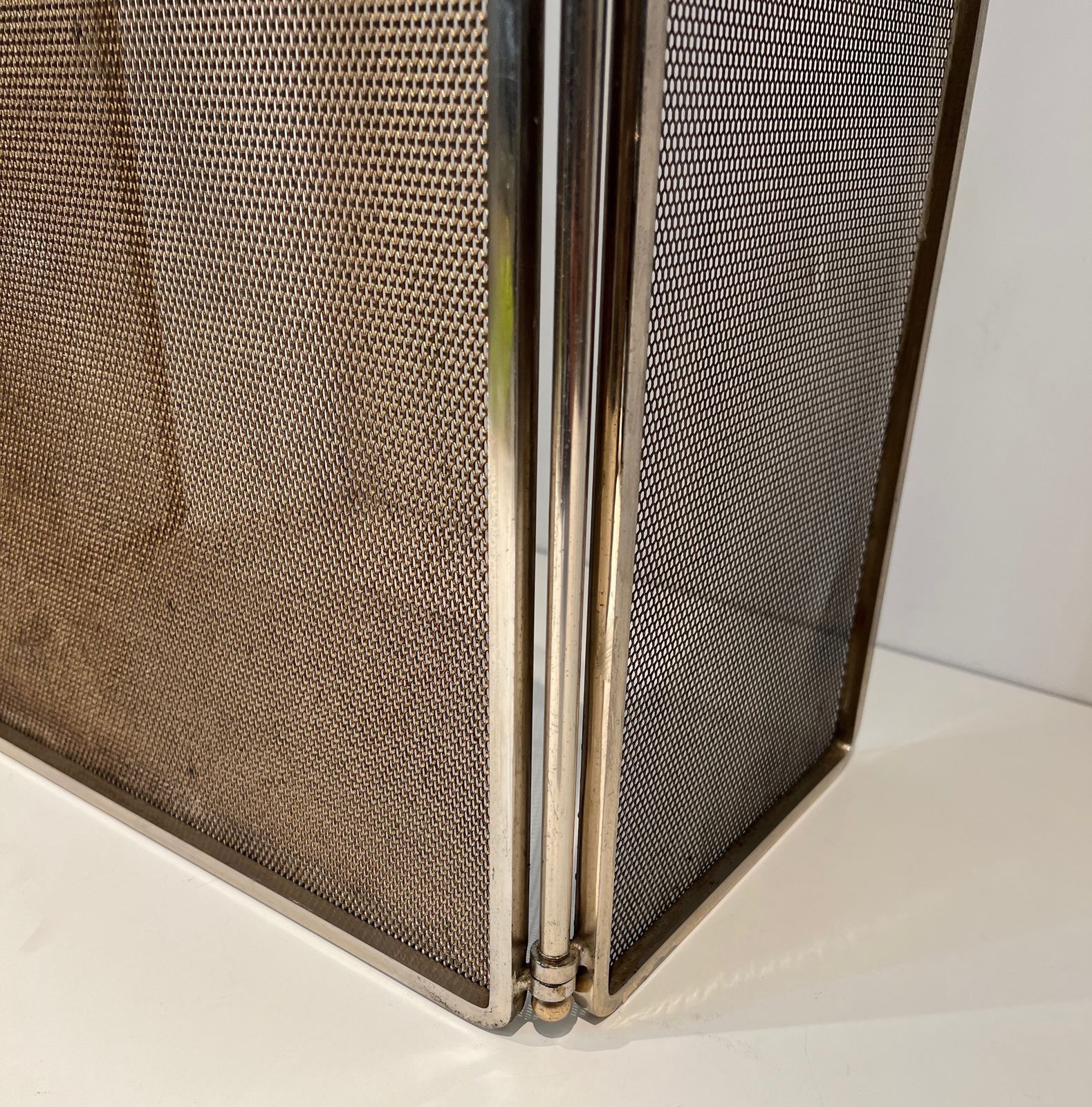 Neoclassical Style Firewall In Steel, Brass And Wire Mesh photo vinterior