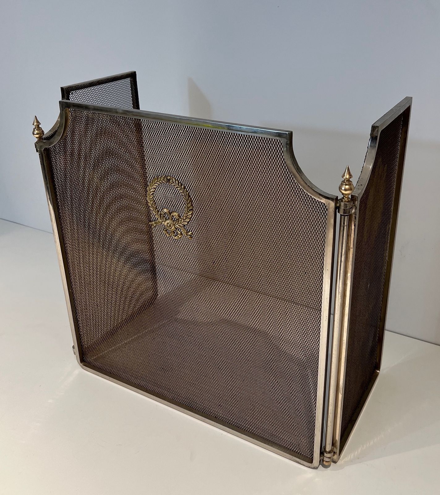 Neoclassical Style Firewall In Steel, Brass And Wire Mesh photo buy