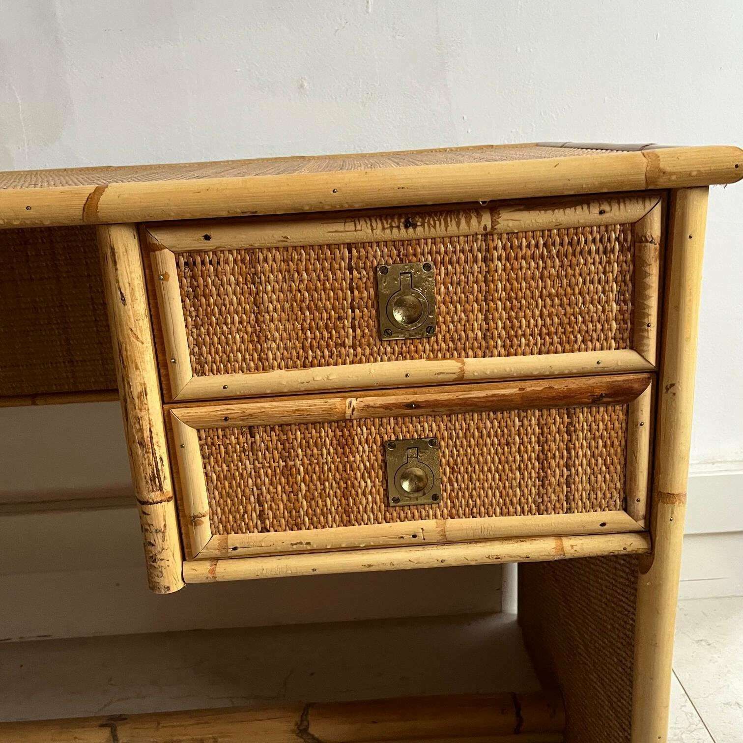 Italian Dal Vera Rattan & Bamboo Desk / Dressing Table photo for sale