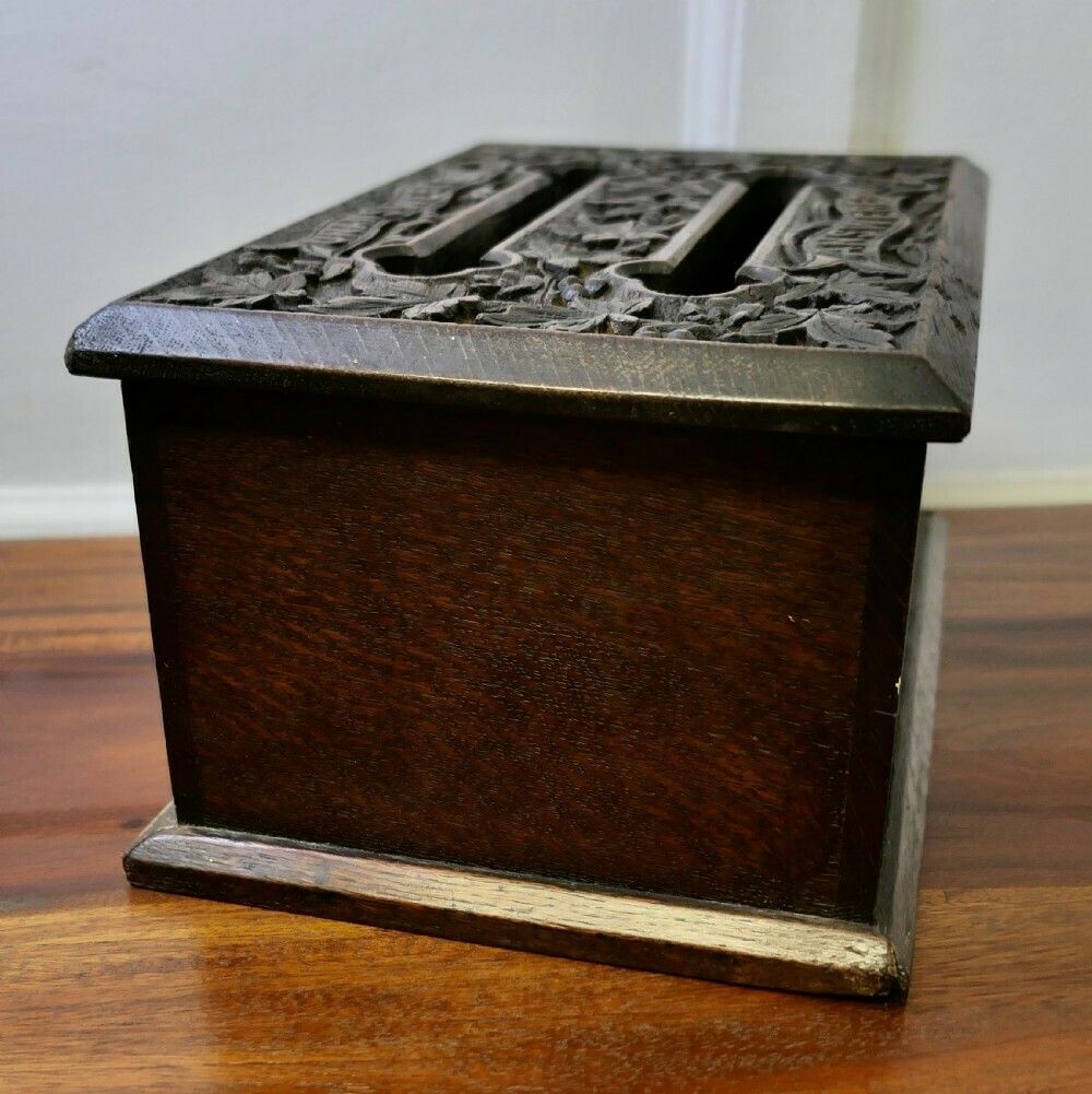 19th Century Carved Oak Correspondence, Post Or Letter Box photo vinterior