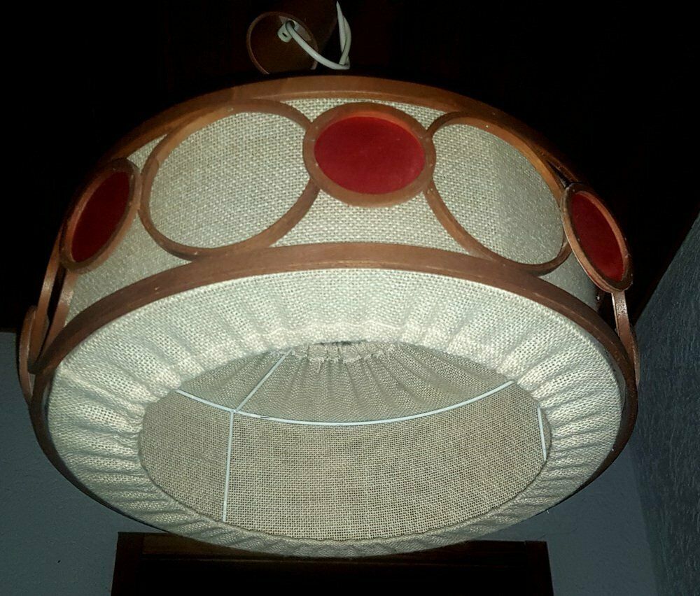 Scandinavian Mid Century Hanging Lamp Made Of Fabric And Teak photo furniture