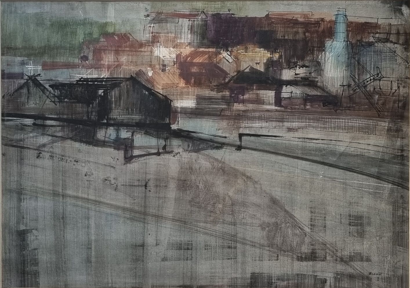 Modern British Art By F Donald Blake   View Of A Town, 1950s (Framed Watercolour)