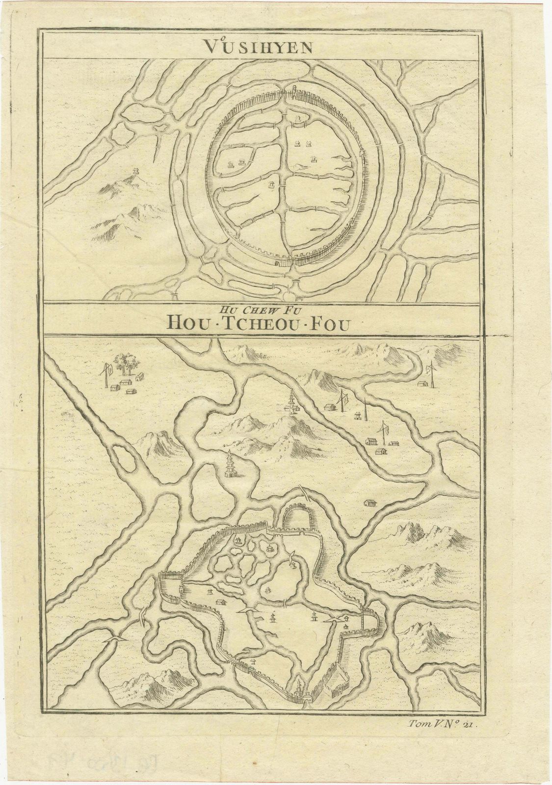 Map Of Vusihyen, Hu Chew Fu And Hou Tcheou Fou, Historical Chinese Cities, 1754 photo furniture