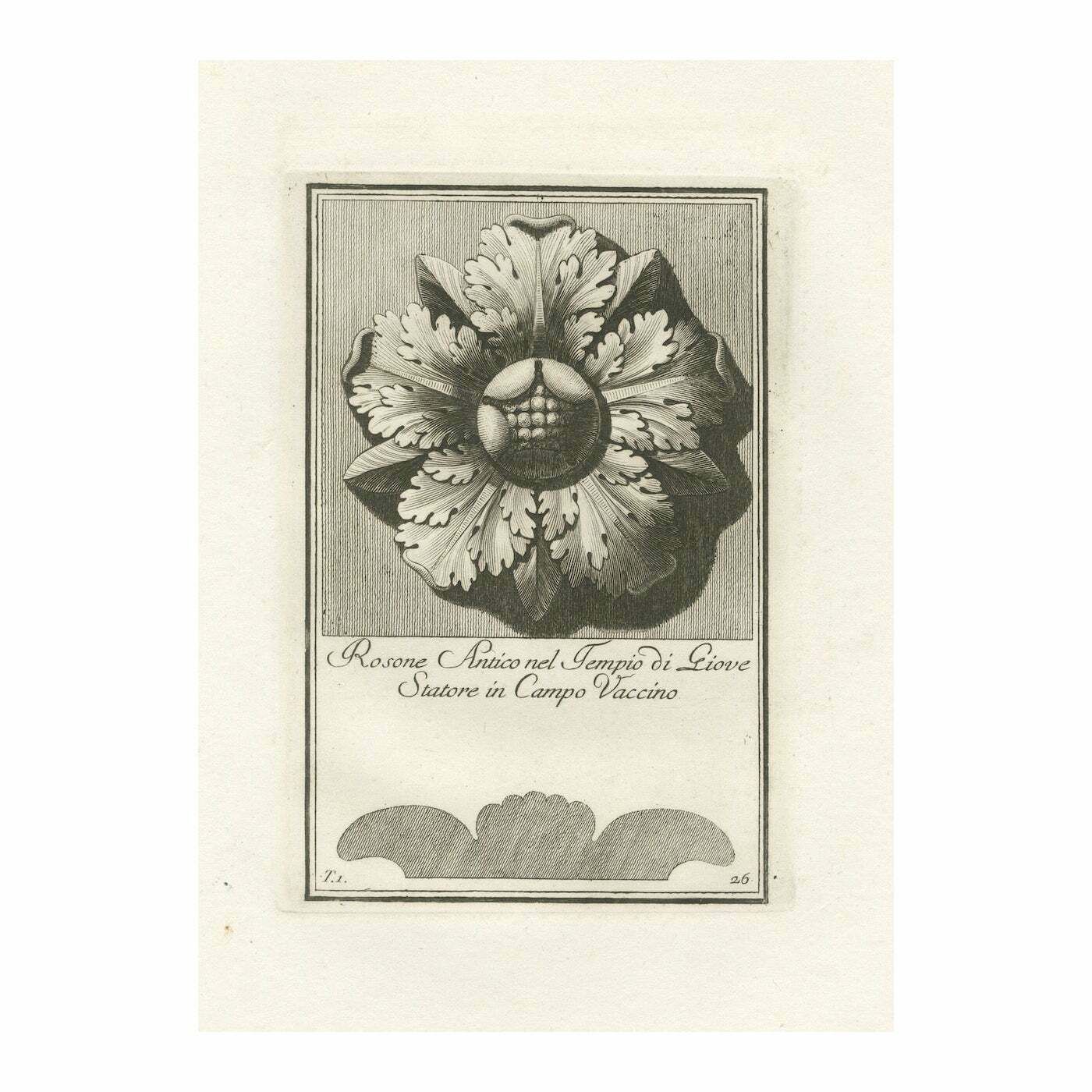 Original Antique Roman Rosette Engraving #26, Campo Vaccino