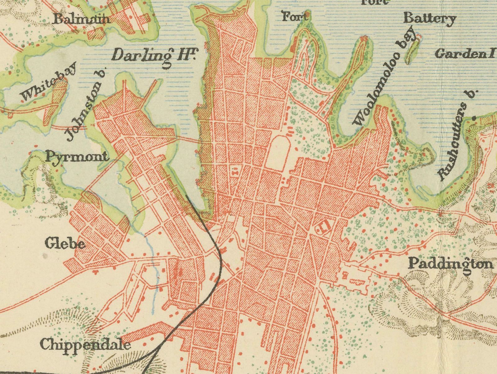 Antique Map Depicting Sydney And Surrounding Areas, Known As Port Jackson, C1889 photo Art