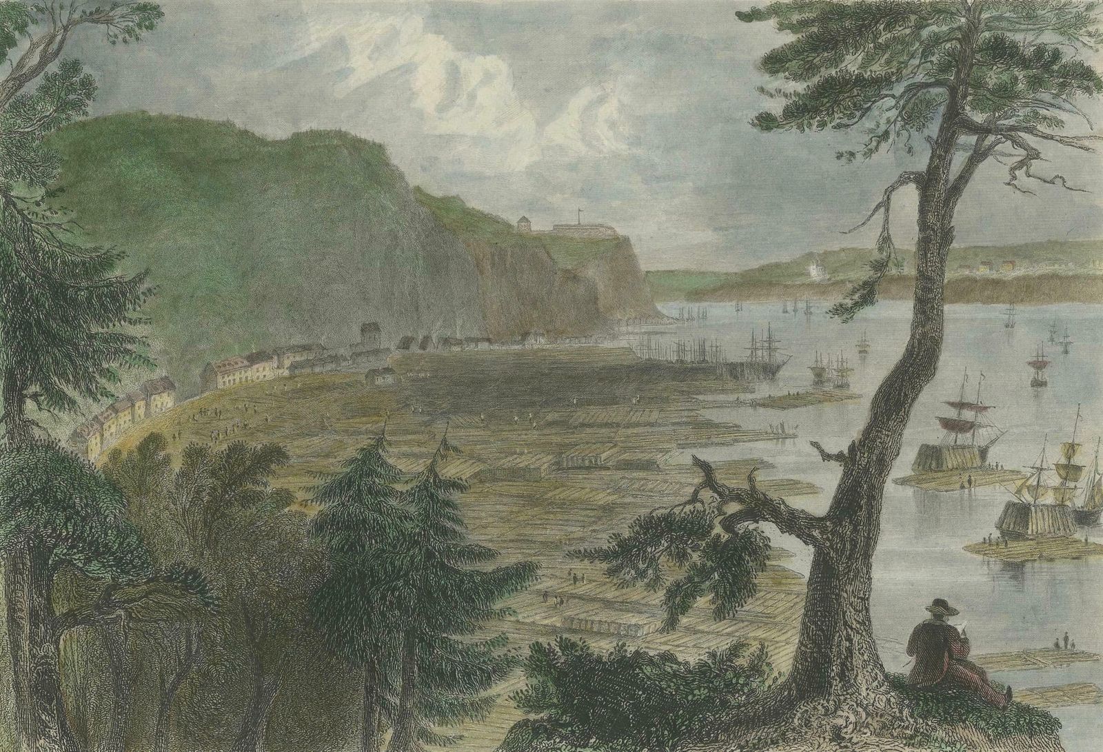 Engraving Of A Wood Depot On The St Lawrence River Near The City Of Quebec, 1850 photo buy