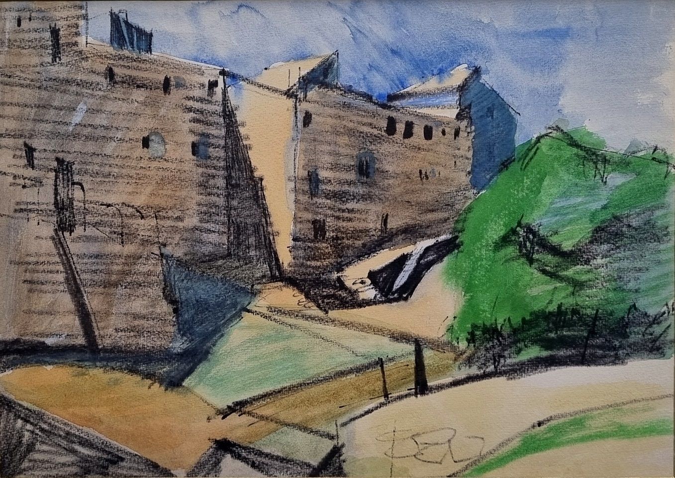 Peter Potworowski – A Walled Town, Spain (Framed Mixed Media Painting) photo furniture