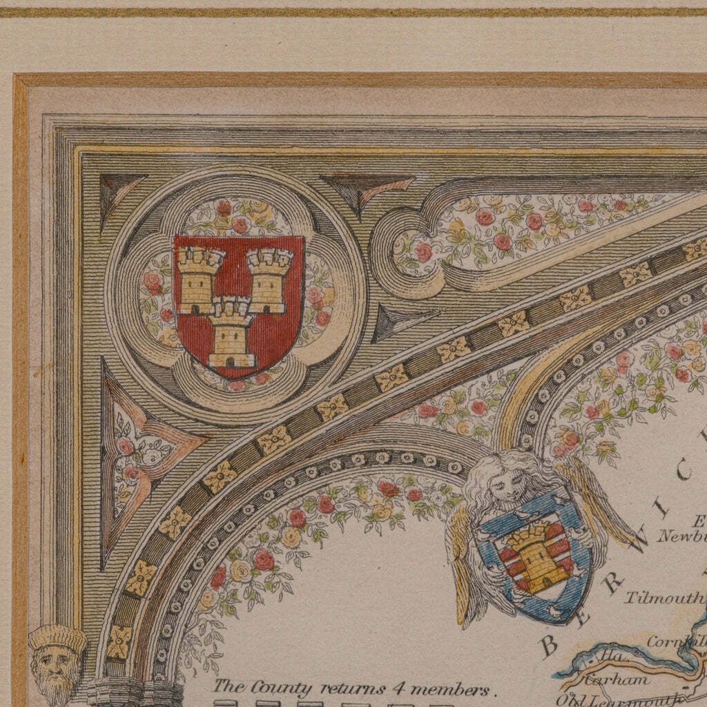 Art Antique Lithography Map, Northumberland, English, Framed, Engraving, Cartography photo