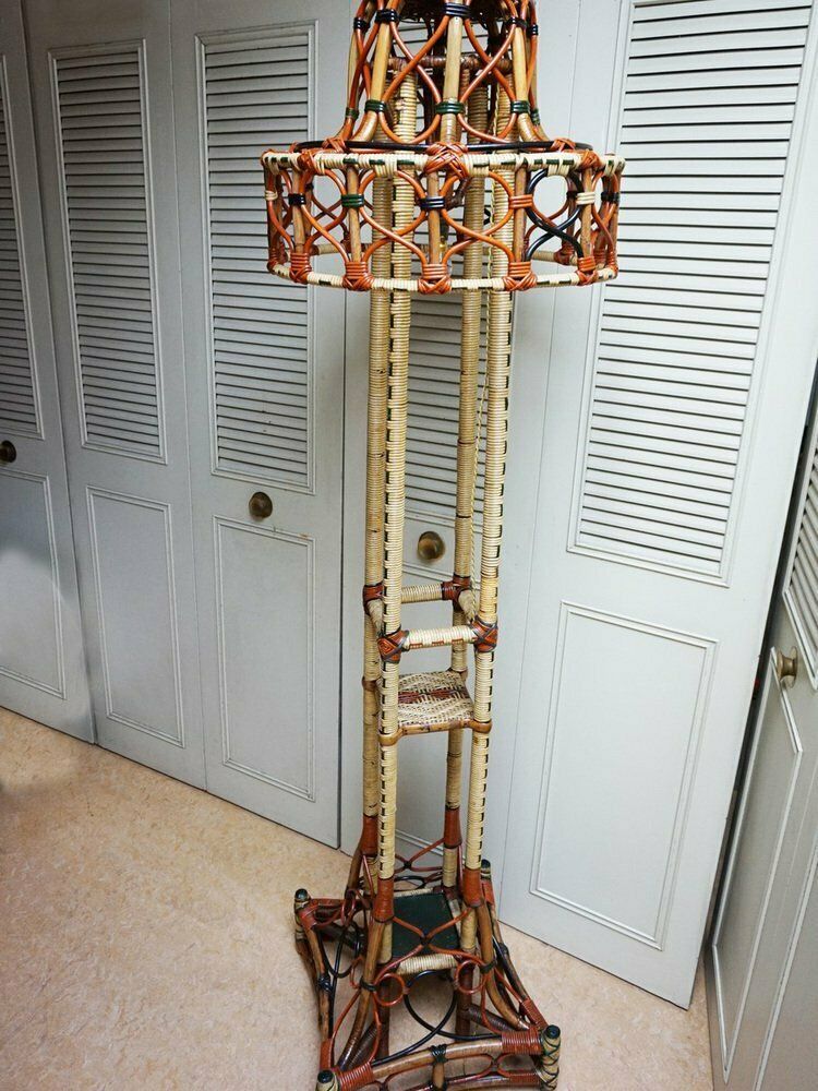 Art Nouveau Rattan Wicker Floor Lamp, 1890s