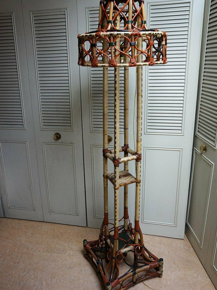 Art Nouveau Rattan Wicker Floor Lamp, 1890s photo furniture