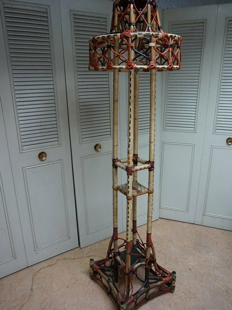 Art Nouveau Rattan Wicker Floor Lamp, 1890s photo Lighting