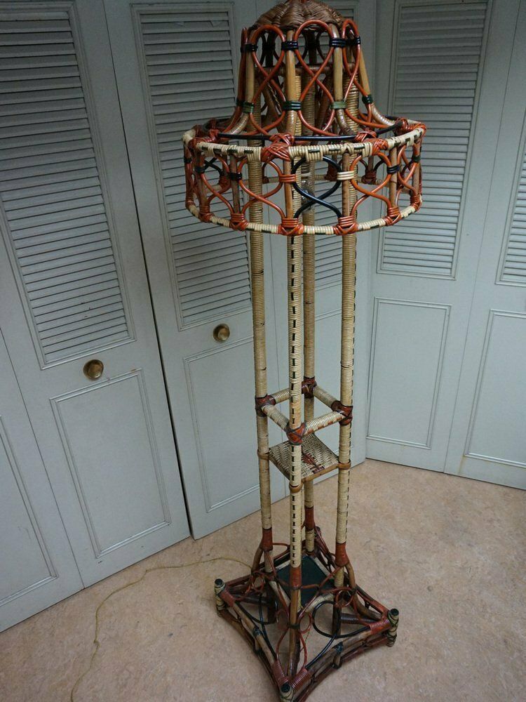 Art Nouveau Rattan Wicker Floor Lamp, 1890s photo 2740.0