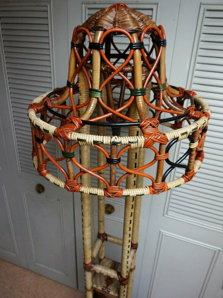 Art Nouveau Rattan Wicker Floor Lamp, 1890s photo vinterior