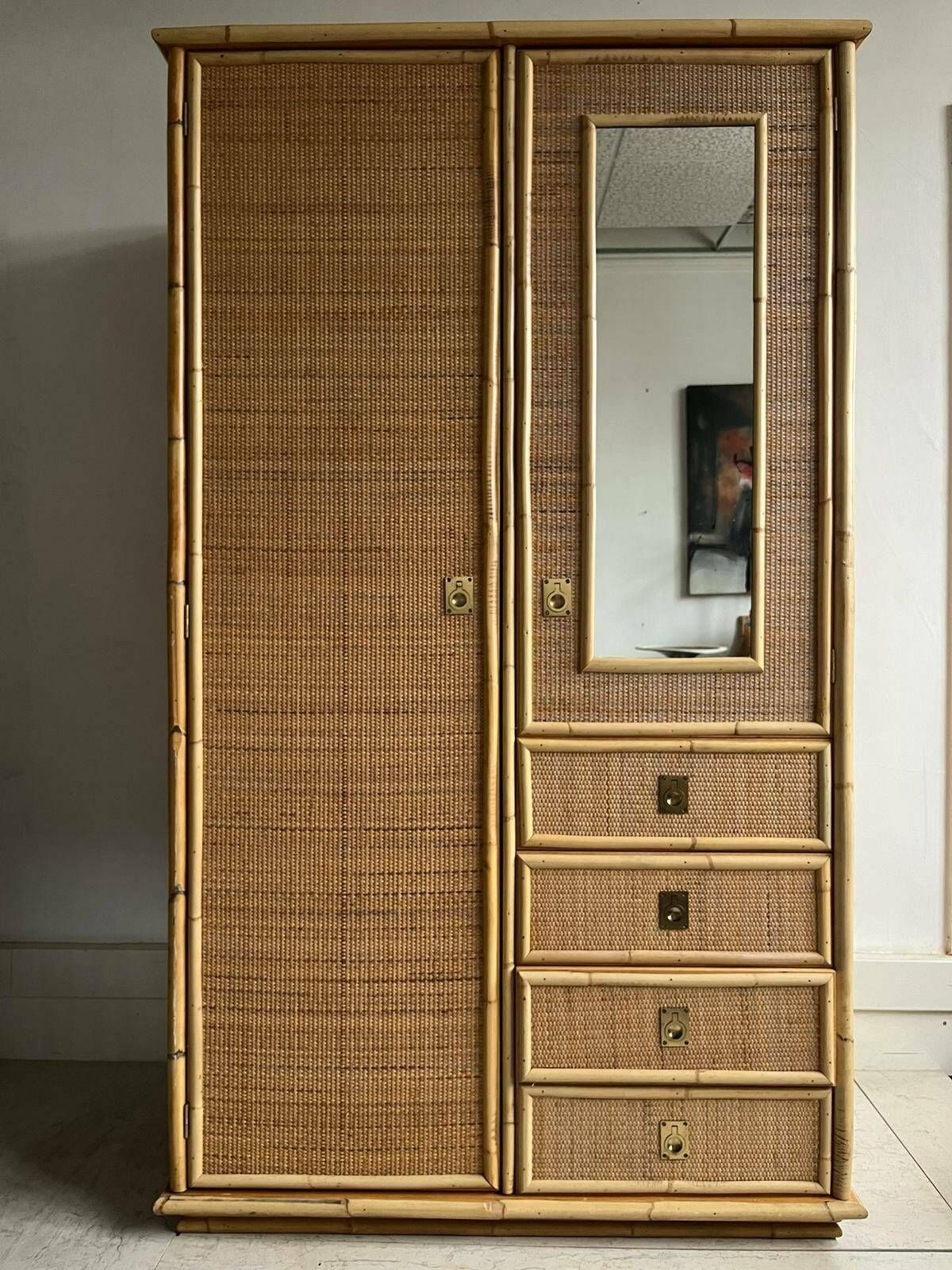 Italian Dal Vera Cane Wardrobe With Drawers And Mirror / Storage / Hanging Space