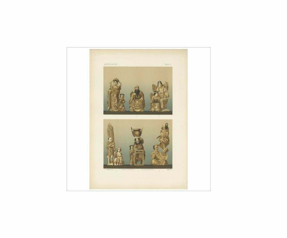 Antique Print Of Ivory Carvings 'Japan' By G. Audsley, 1884 photo furniture