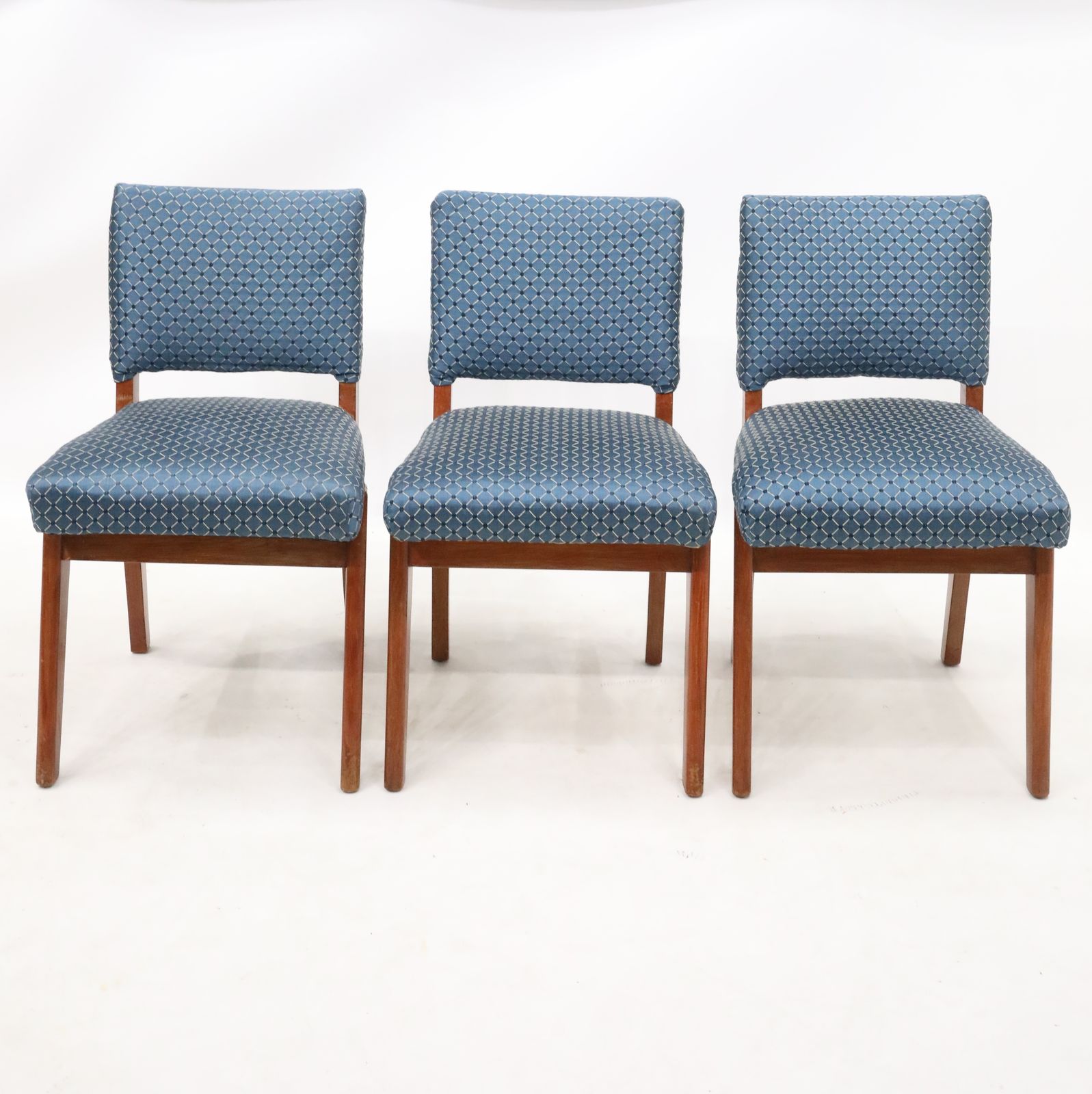 3 Retro Teak Chairs Blue/Teal Upholstery Scandinavian Style Free Uk Delivery