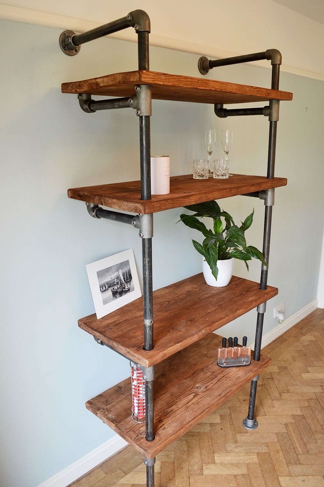 Mostra Industrial Pipework Shelving Unit, Reclaimed Wood, Steel, Vintage, Farmhouse, Country, Industrial, Handmade, Contemporary, Solid Wood