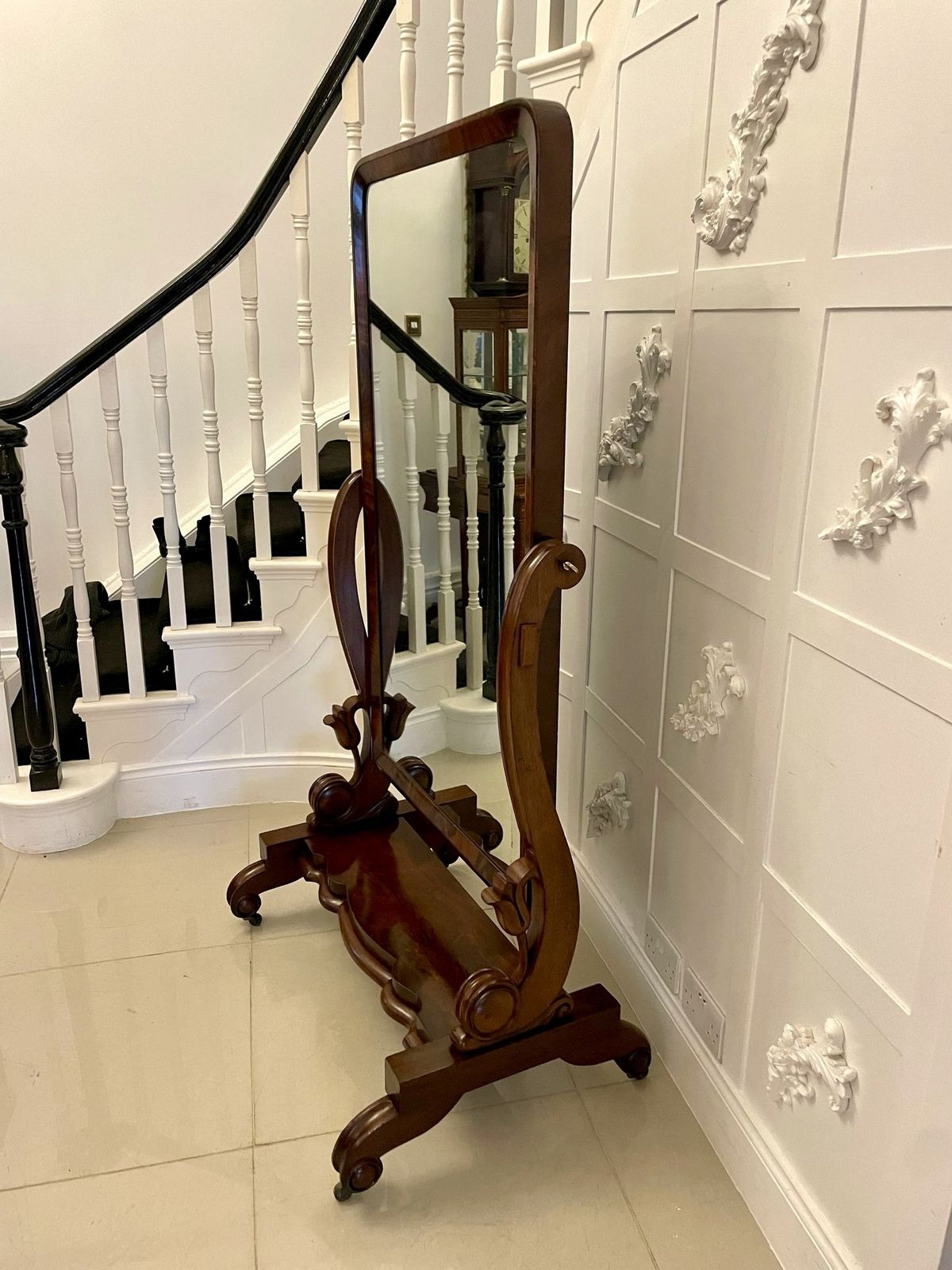 Large Antique 19th Century Quality Mahogany Cheval Mirror photo for sale