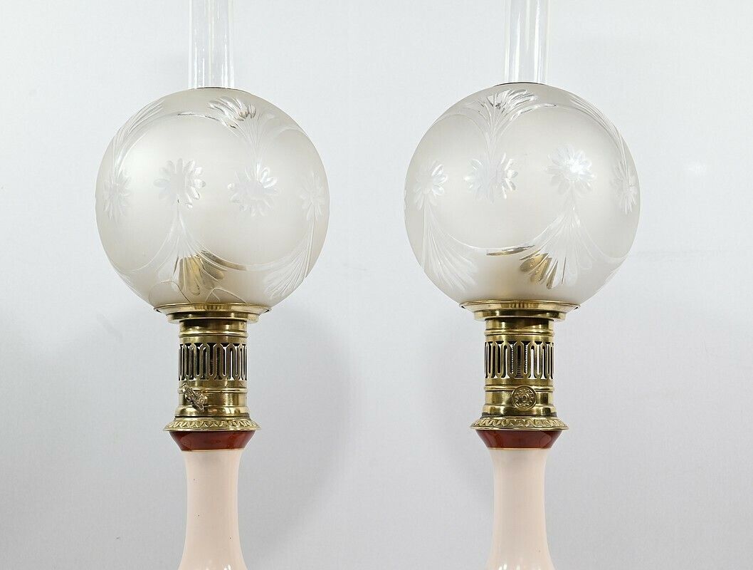 1071.53225843 Pair Of Porcelain Oil Lamps, Electrified,  Late 19th Century photo