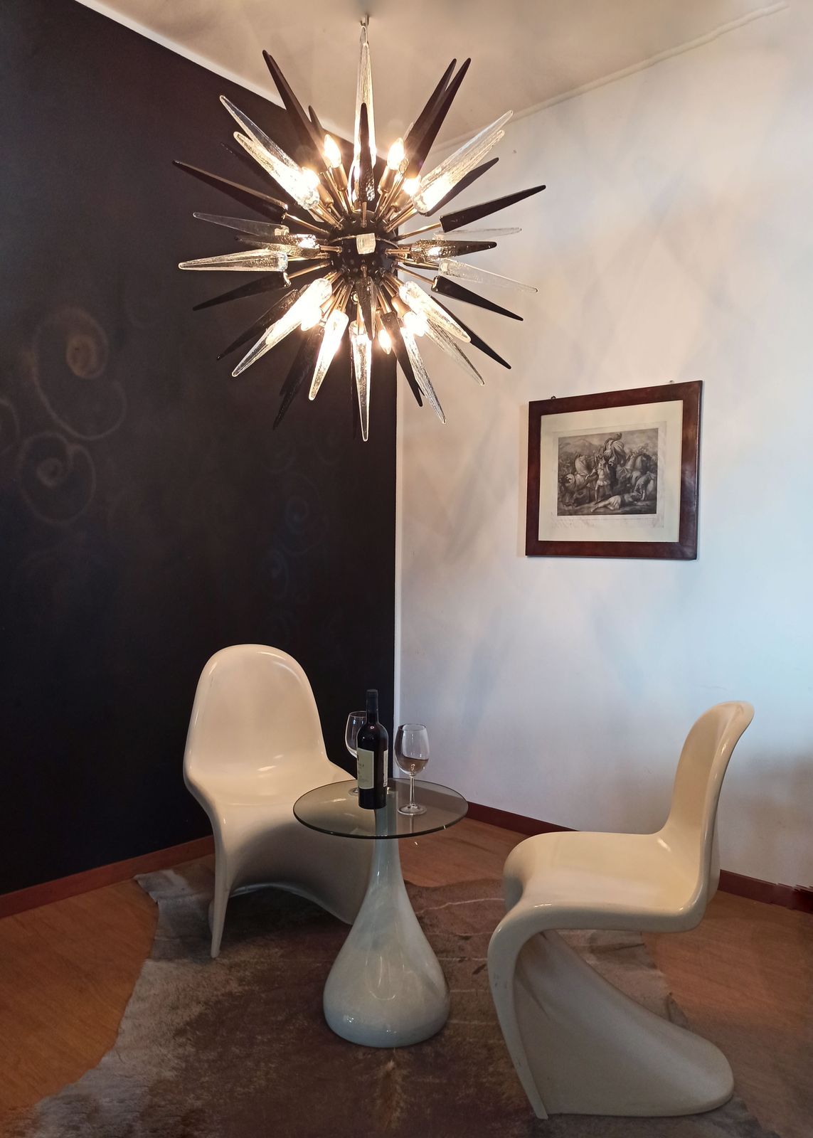 photo furniture Exceptional Murano Trasparent And Black Glass Sputnik Chandelier   51 Glasses