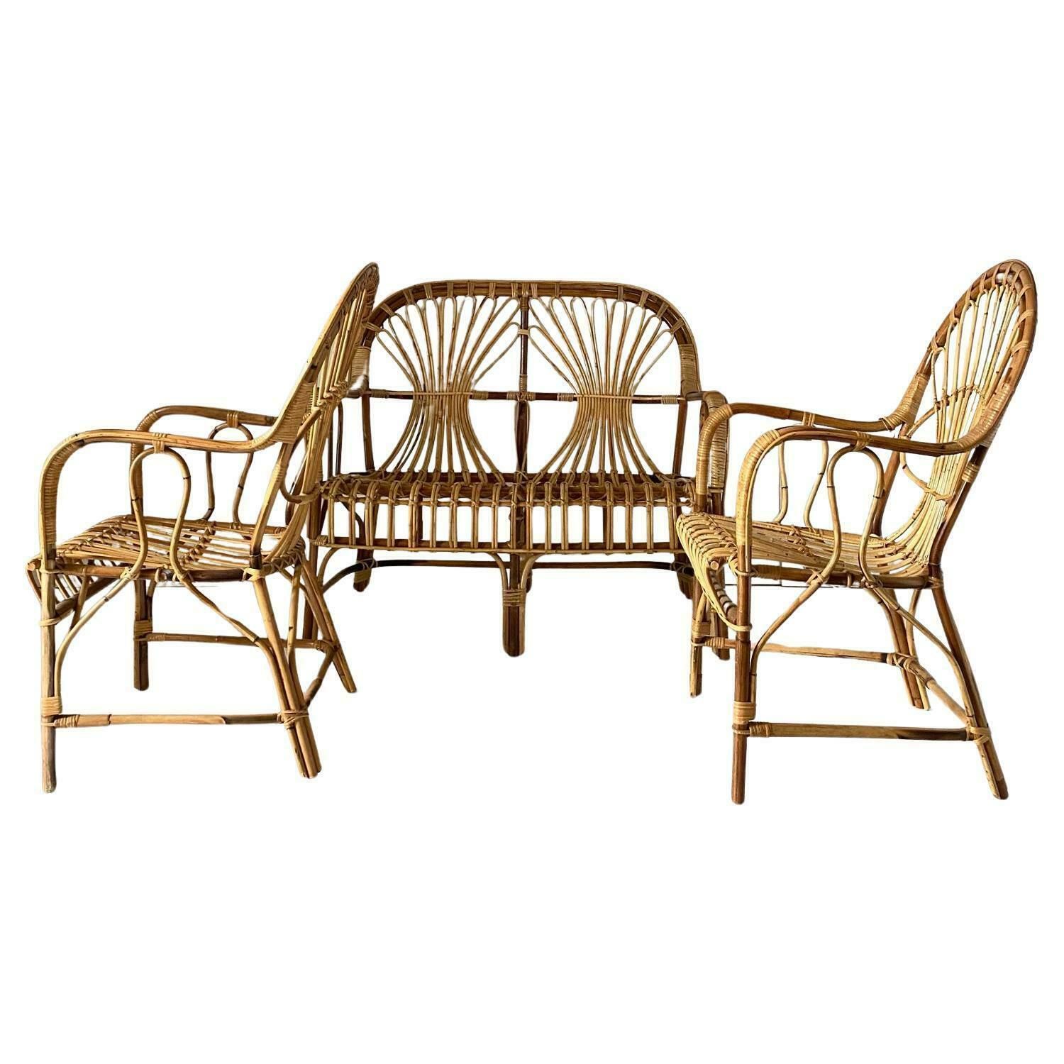 1960s Vintage Italian Rattan Garden Set photo for sale