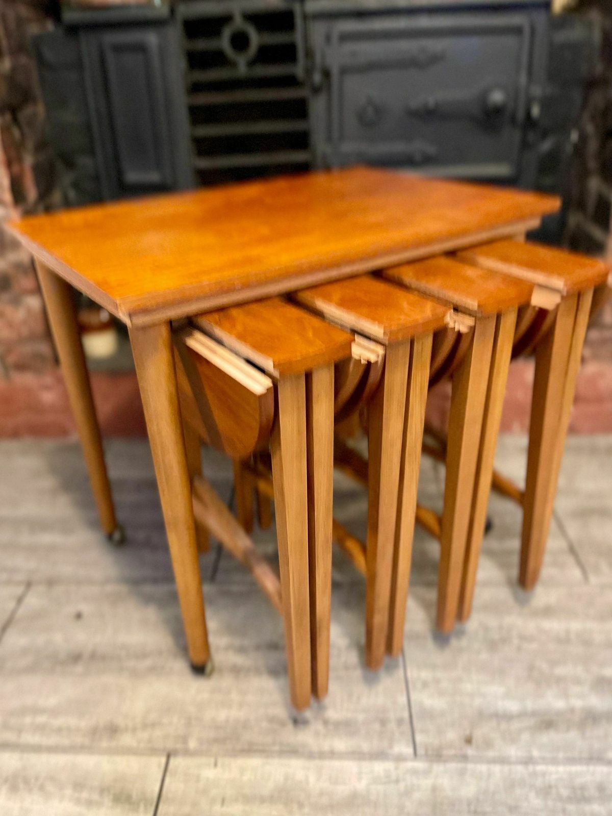 Vintage Nest Of 5 Teak Veneer Tables By Poul Hundevad For Novy Domov photo for sale