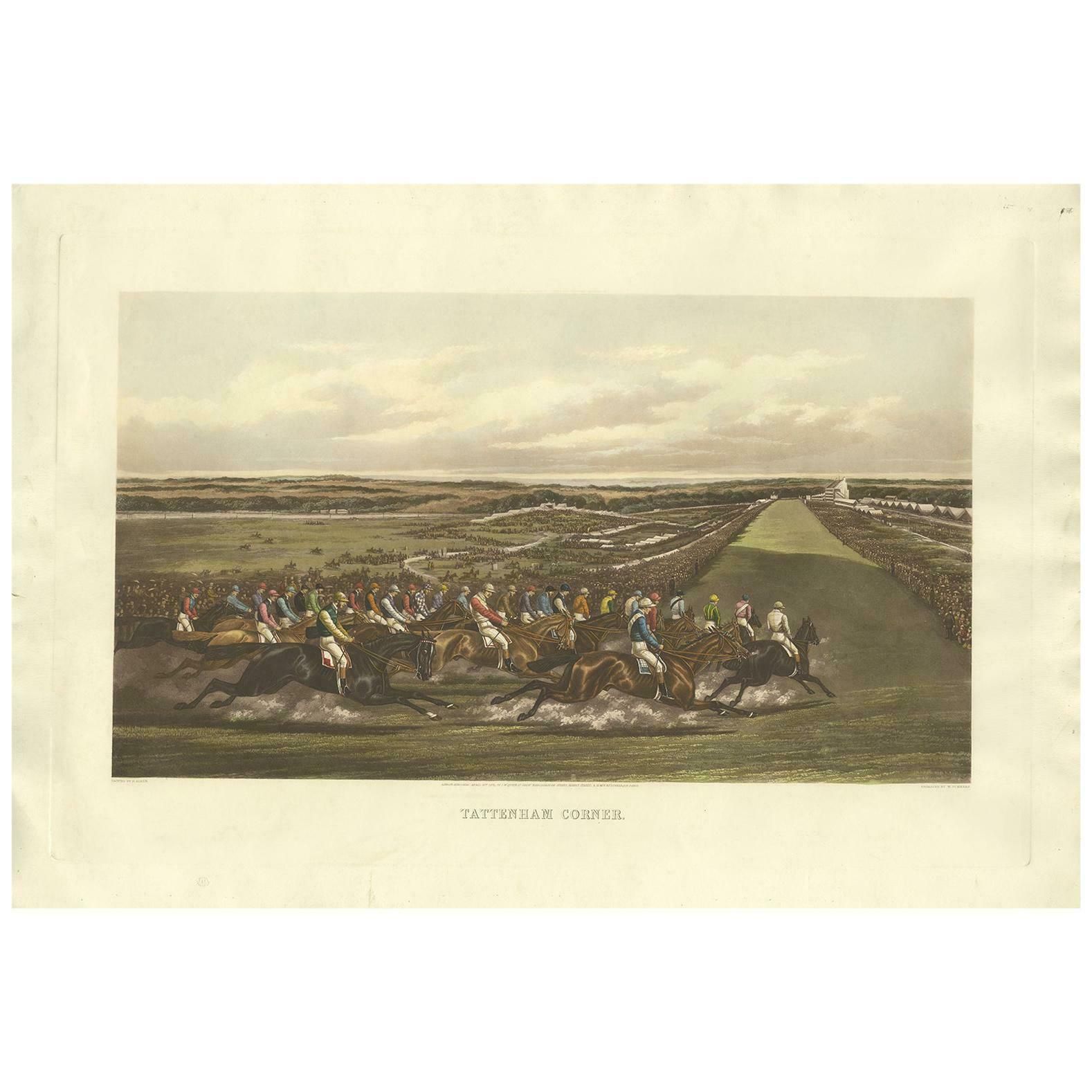Antique Horse Racing Print 'Tattenham Corner' In England, Circa 1900