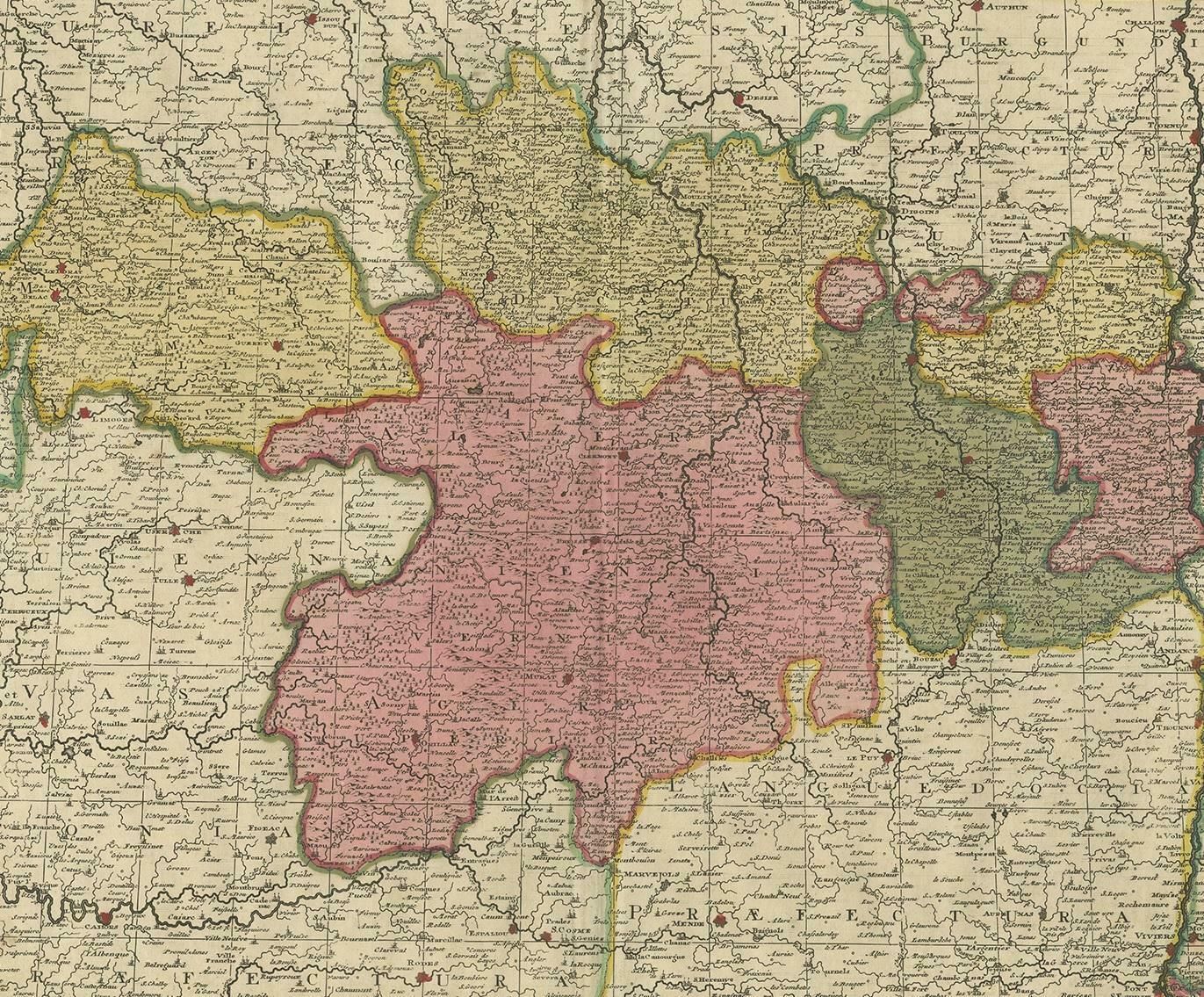 Antique Map Of The Auvergne Rhône Alpes Region Of France By Valk, Circa 1730 photo furniture