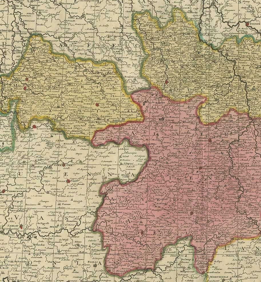 Antique Map Of The Auvergne Rhône Alpes Region Of France By Valk, Circa 1730 photo for sale