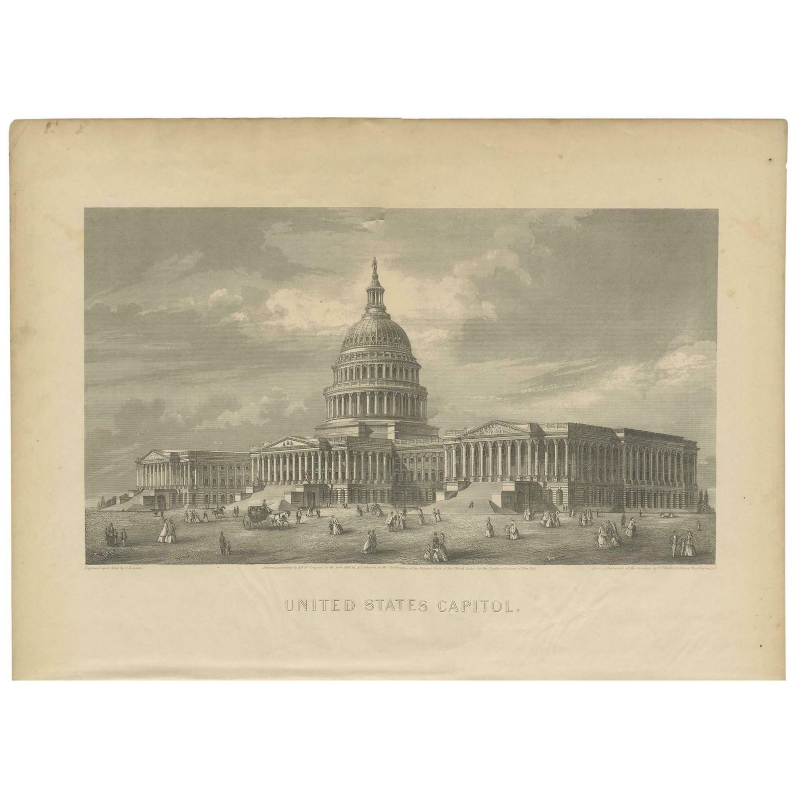 Antique Print Of The United States Capitol By Johnson '1872'