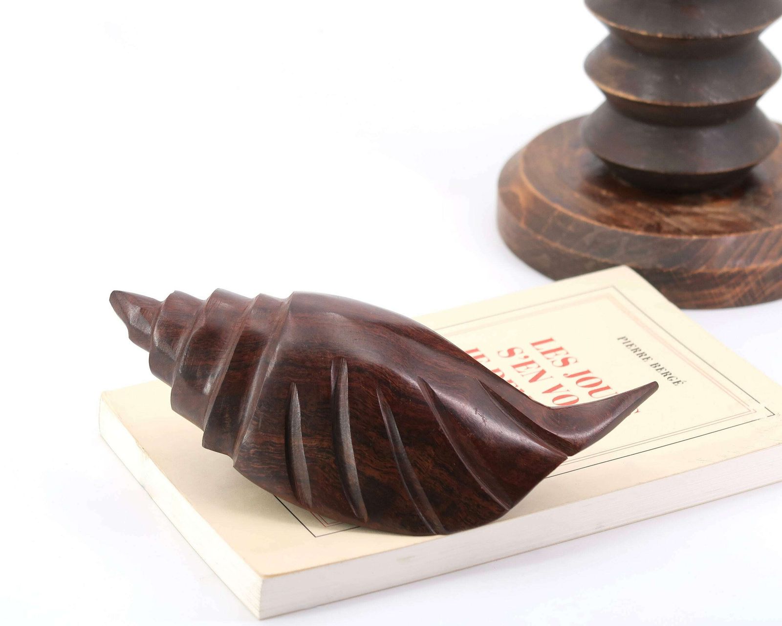 Wooden Seashell Sculpture, Exotic Wood, 1970s / Paperweight, Vintage, Boho Chic Bohemian Folk, Conch, Cabinet Of Curiosities