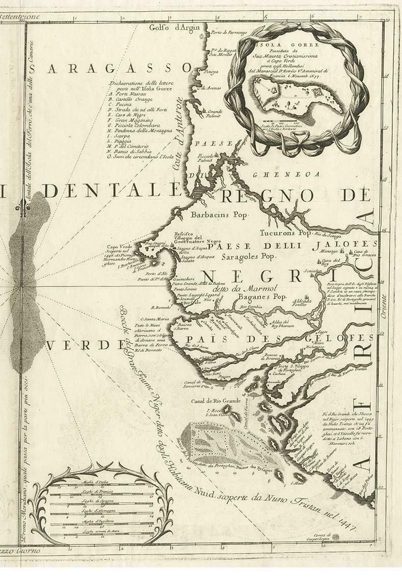 Antique Map Of Western Africa And The Cape Verde Islands By Coronelli, 1691 photo Art