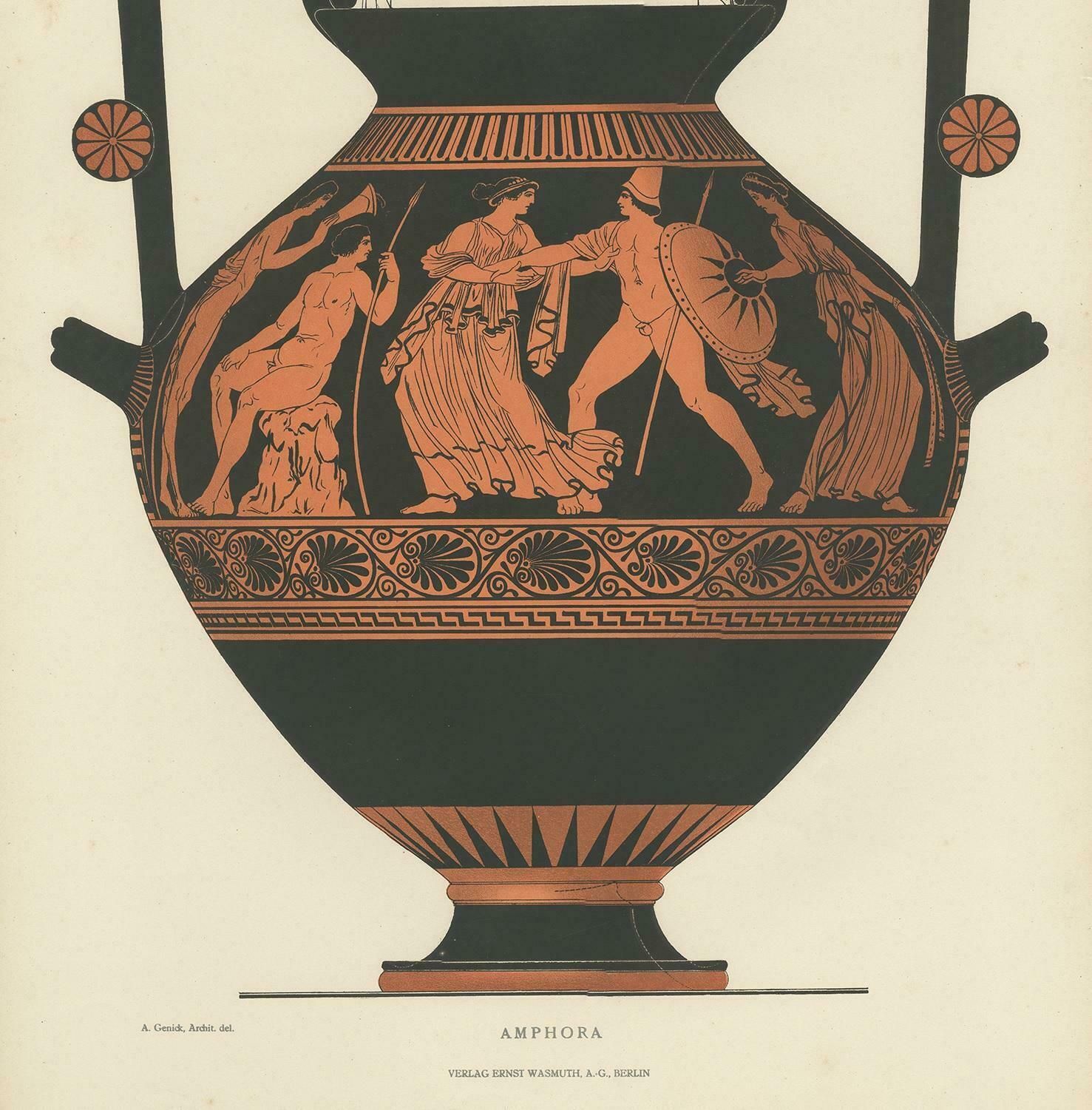 Antique Print Of Greek Ceramics 'Amphora' By Genick, '1883' photo Art