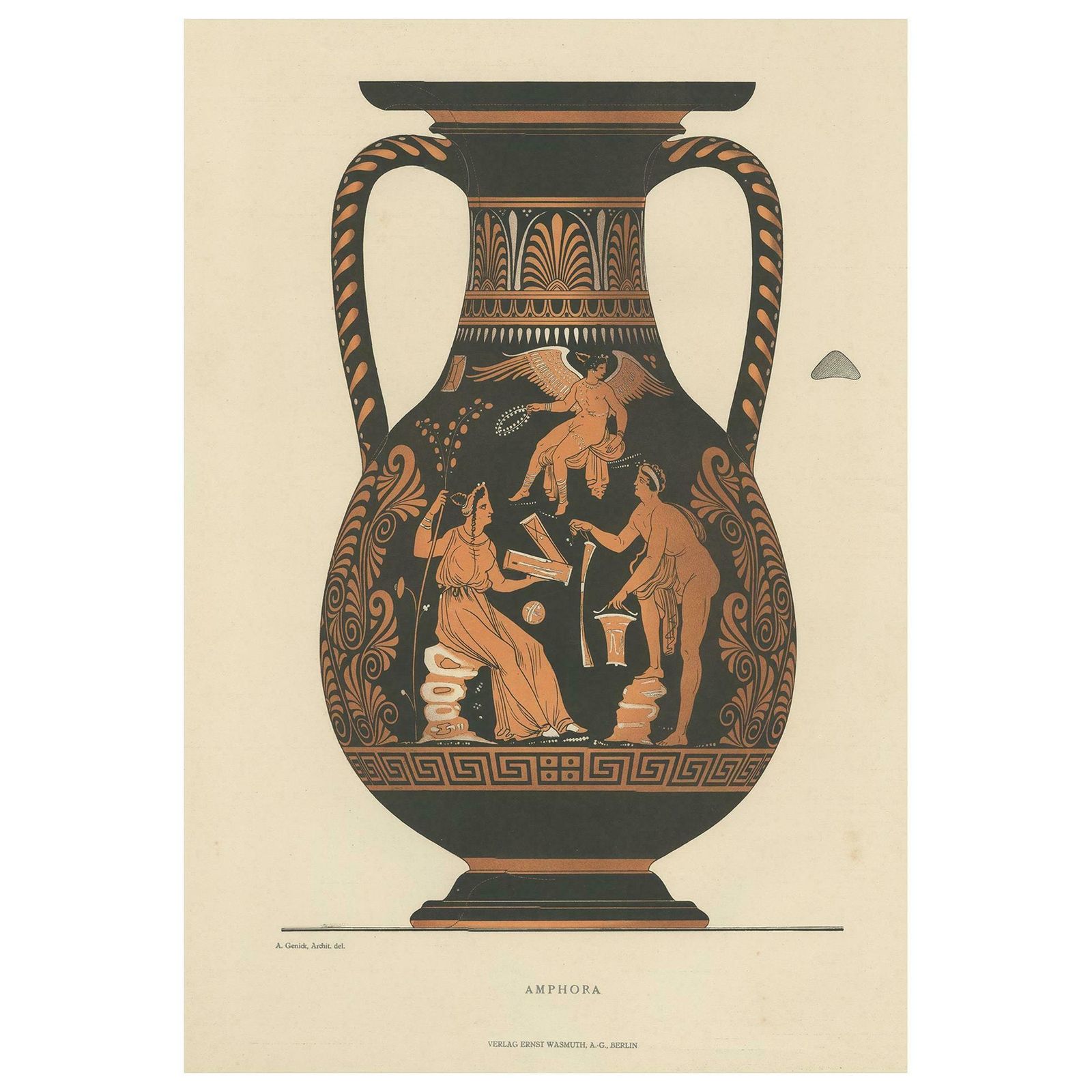 Antique Print Of Greek Ceramics 'Amphora' By Genick, '1883'