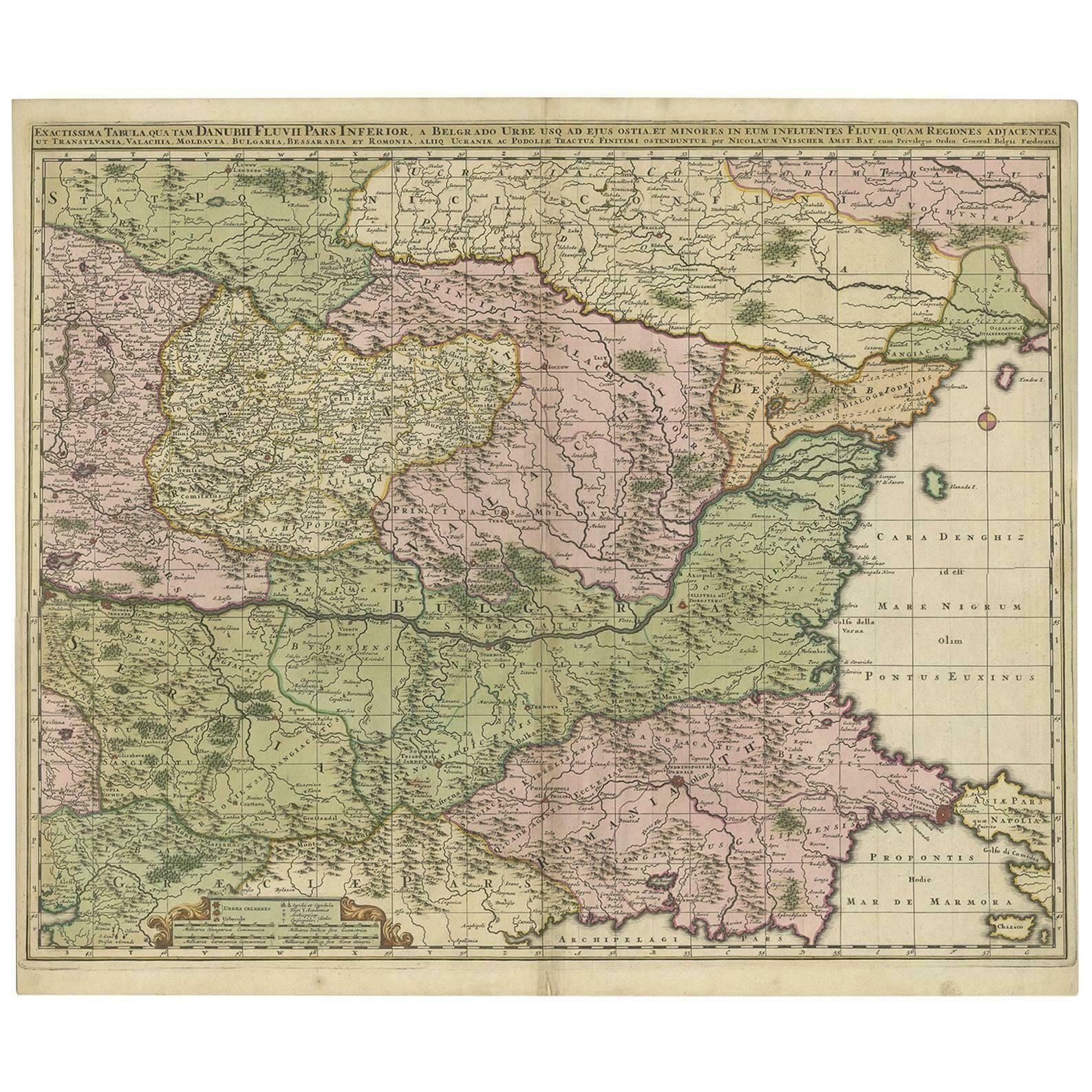 Antique Map Of Ukraine, Bulgaria, Romania, Servia & Surroundings By N. Visscher