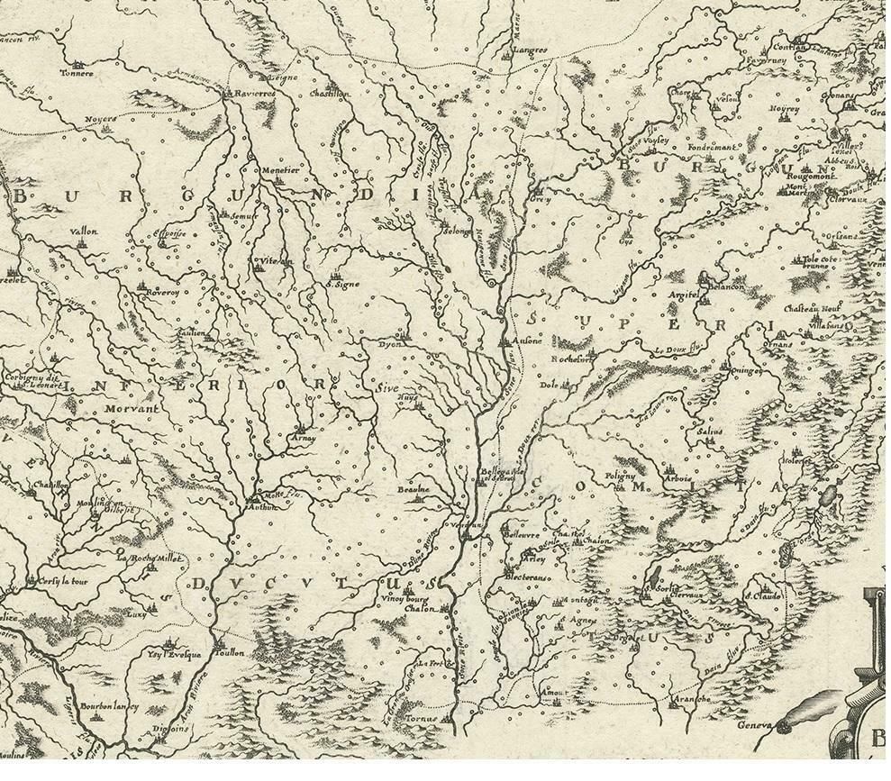 Antique Map Of The Burgundy Region By Merian '1646' photo for sale