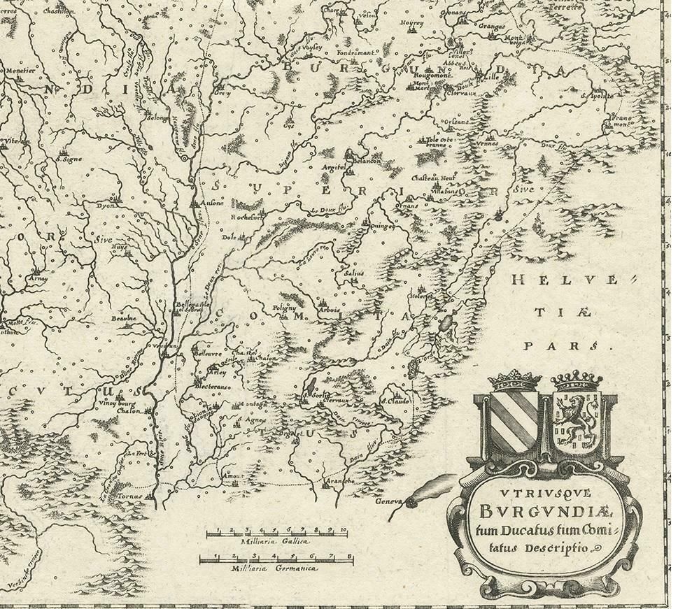 Antique Map Of The Burgundy Region By Merian '1646' photo Art