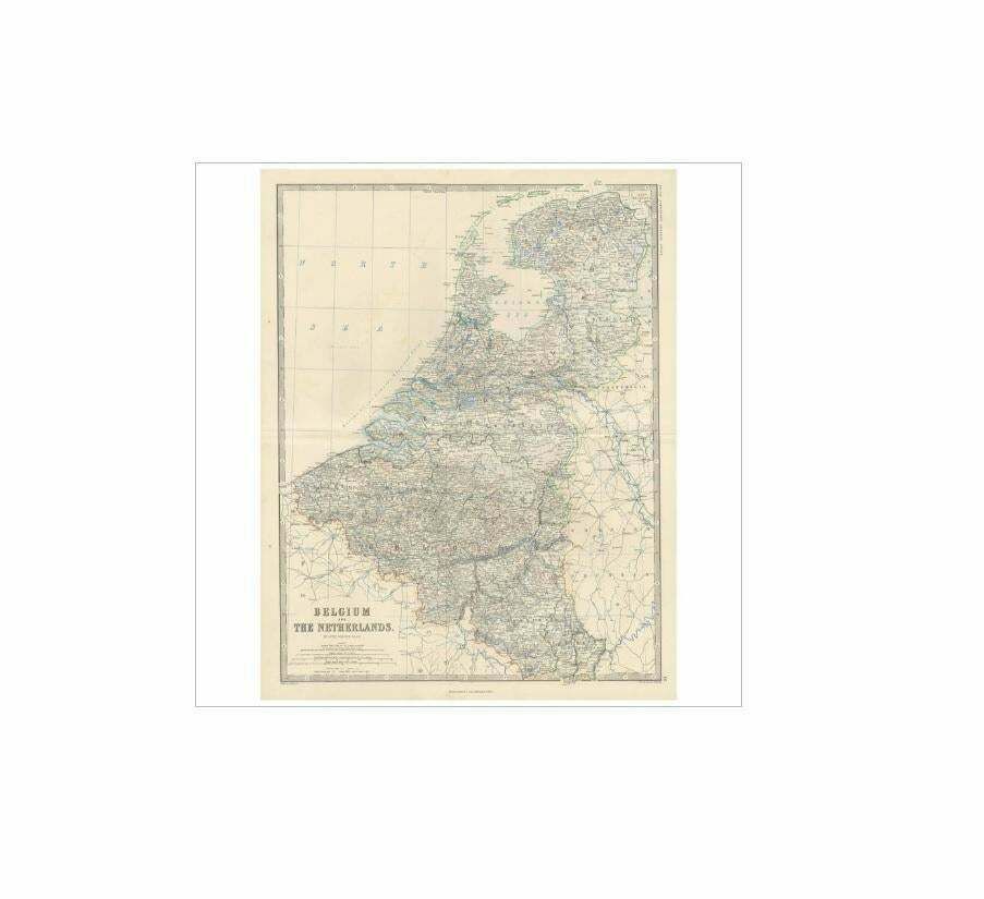 Antique Map Of Belgium And The Netherlands By A.K. Johnston, 1865 photo for sale