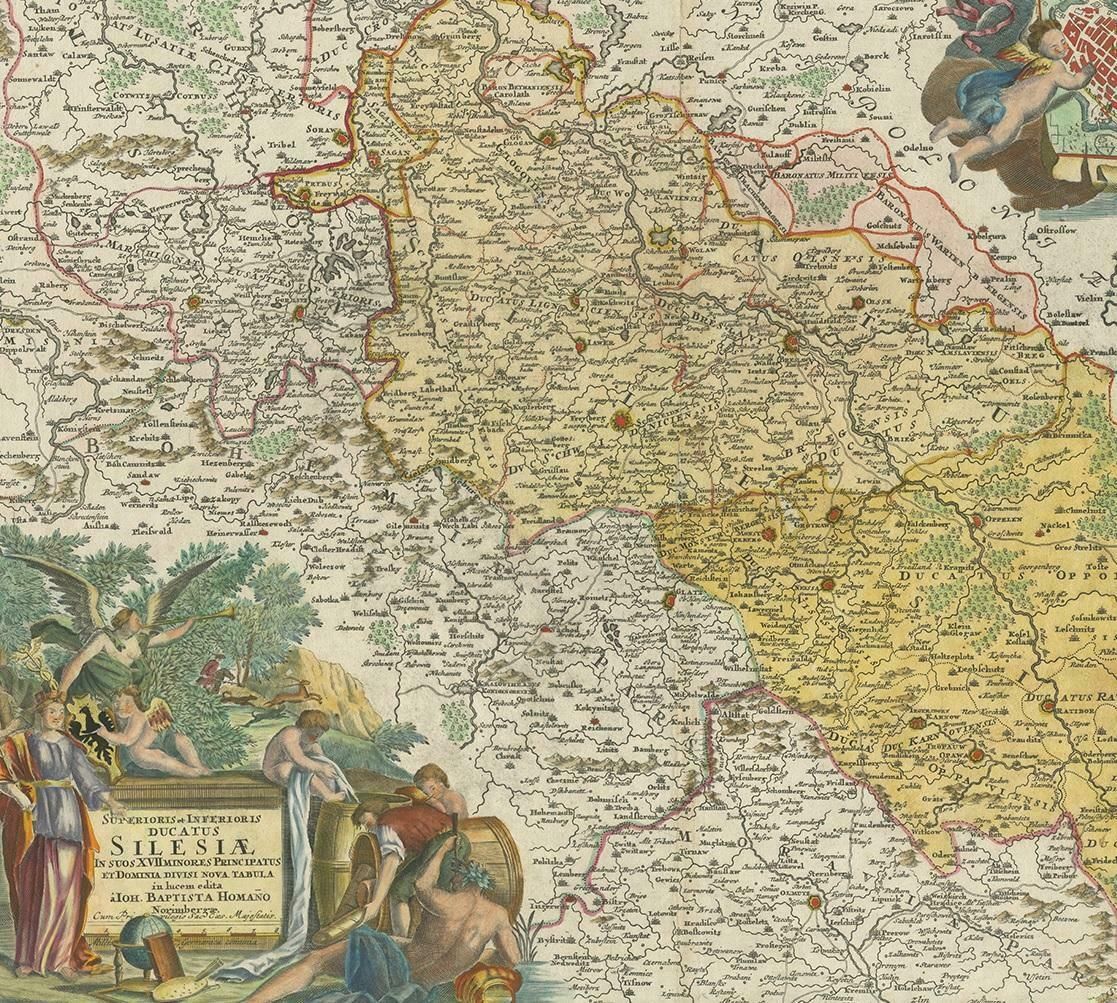 Antique Map Of Silesia, Southwest Poland And A City View Of Wroclaw, C 1720 photo for sale