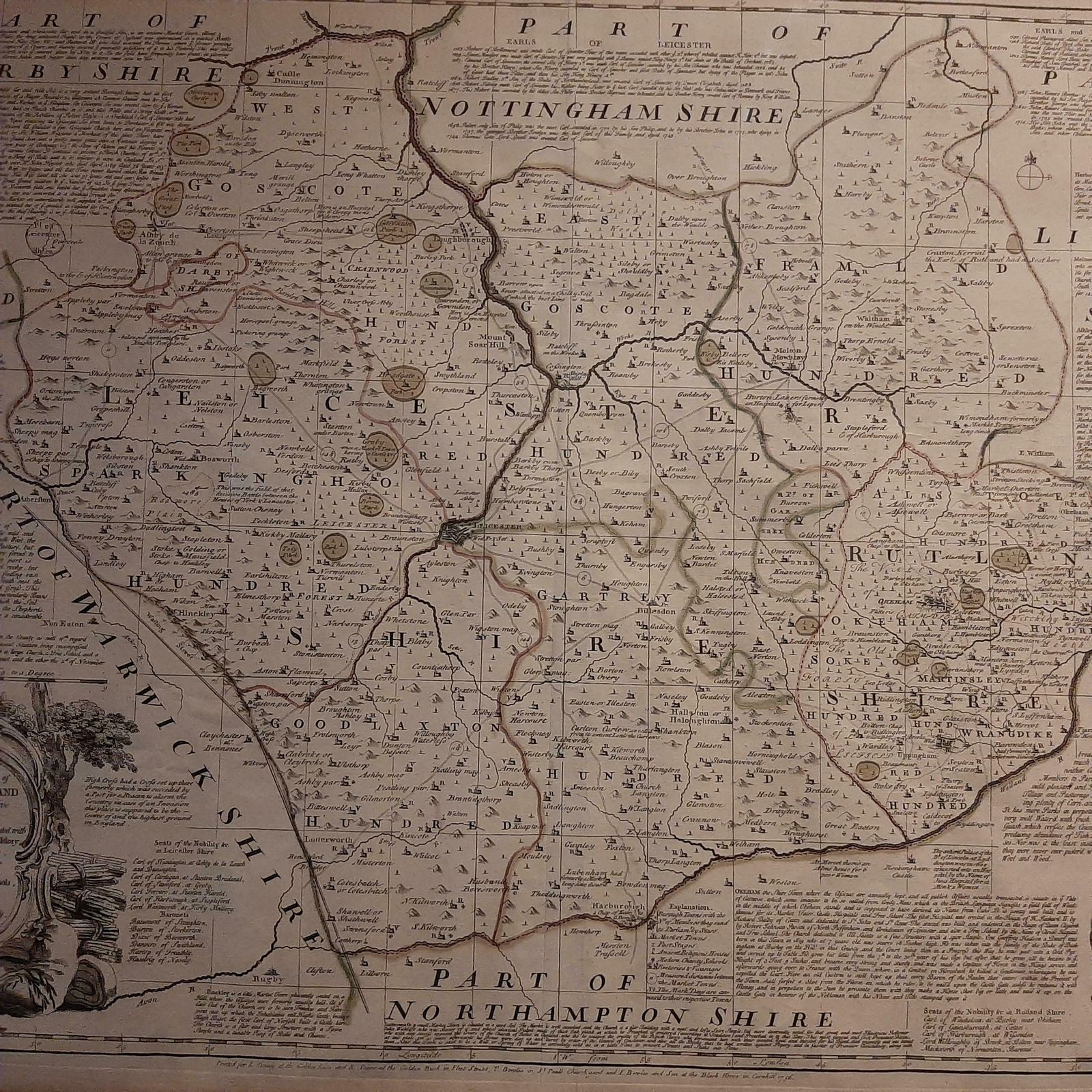 Antique Map Of Leicester And Rutland By Tinney & Sayer, 'Circa 1756' photo Art