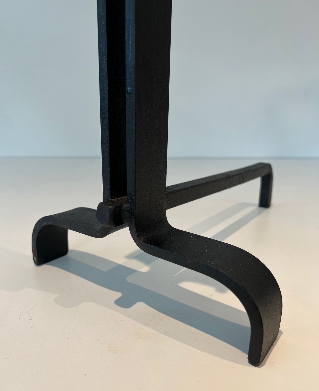 photo for sale Pair Of Modernist Wrought Iron Andirons