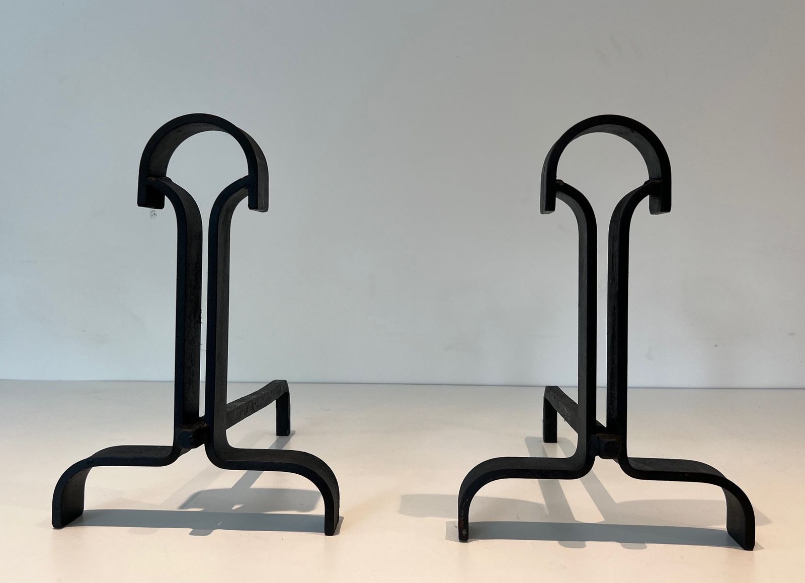 980.0 Pair Of Modernist Wrought Iron Andirons photo