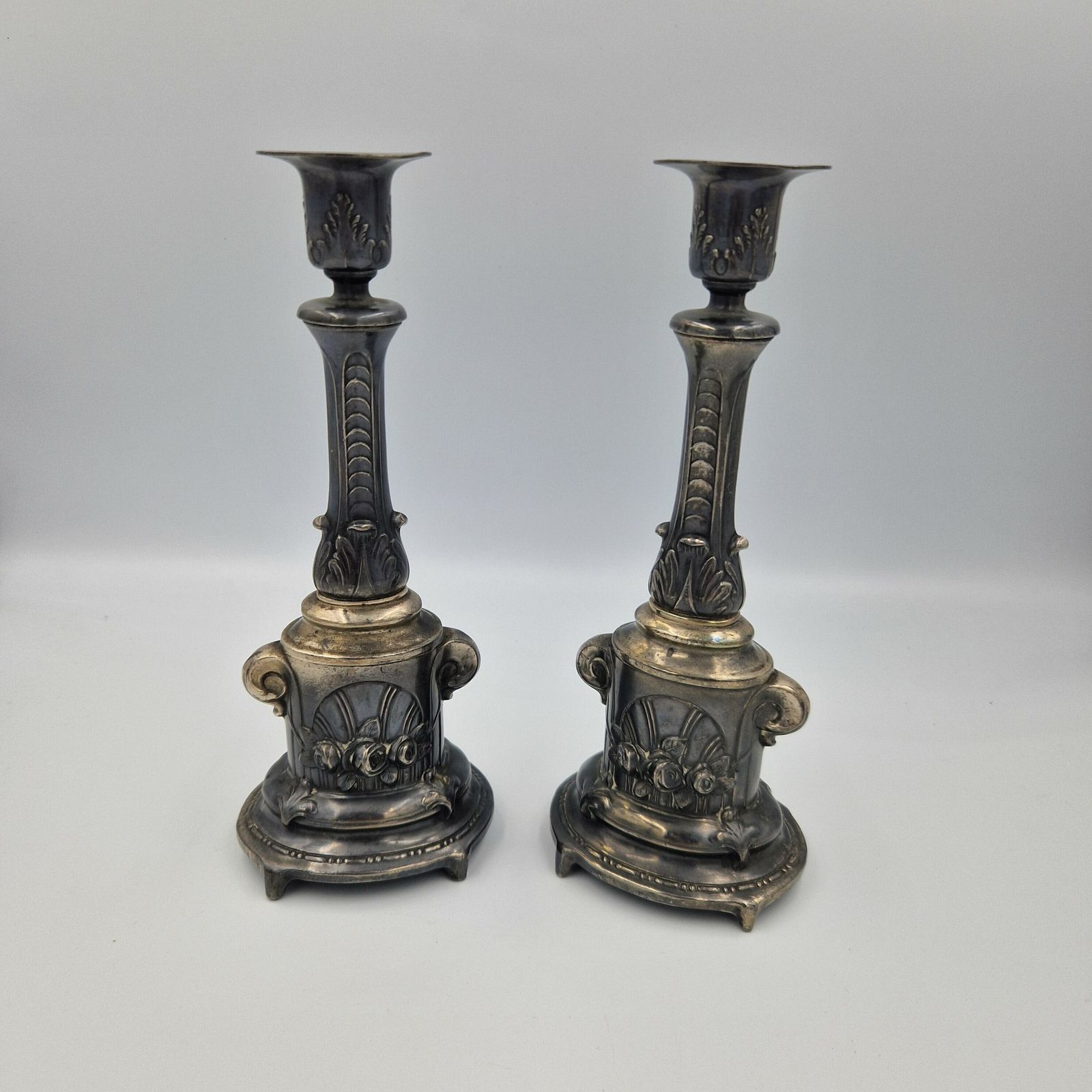 Two Antique Silver Plated Candlesticks. 1850   1880. photo for sale