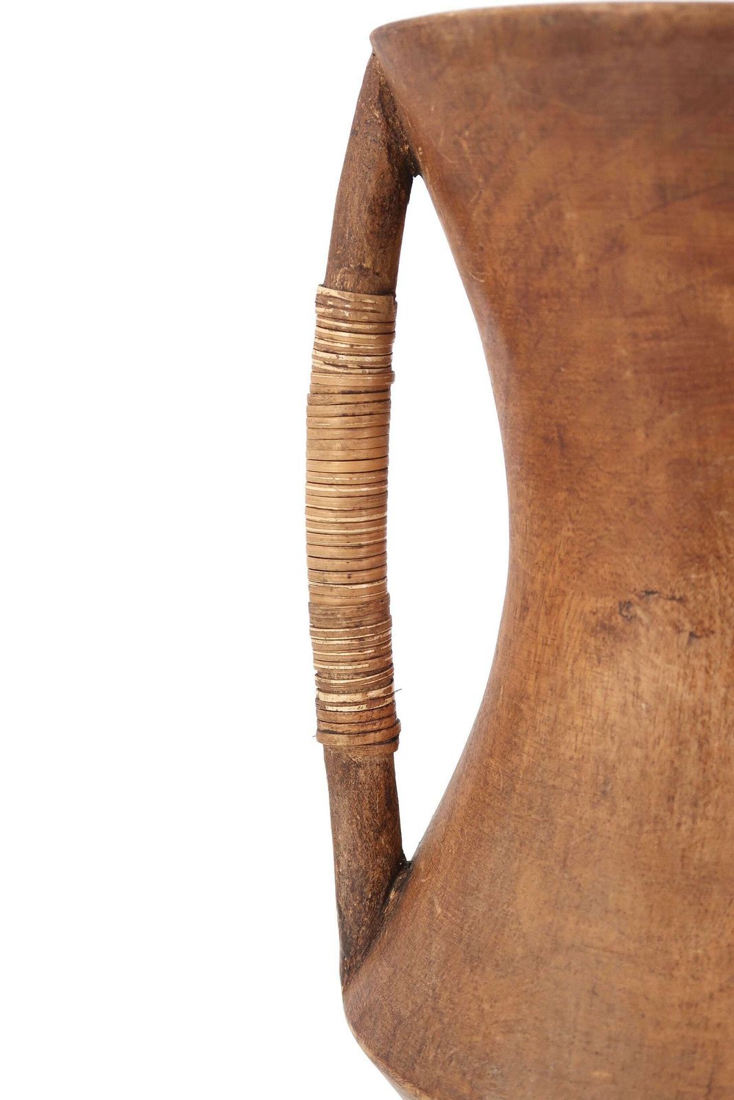 Grote Houten Vaas Met Hengsels Bekleed Met Vlechtwerk, Ca. Jaren 1970 / Pot, Boho Chic, Bohemian, Folk Art, Hout photo furniture