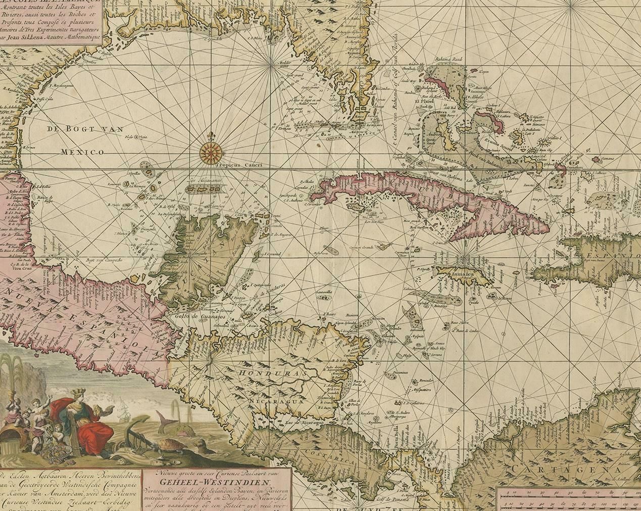 Engraving Of A Map Of Florida, The Gulf Coast, Caribbean & Central America, 1728 photo for sale