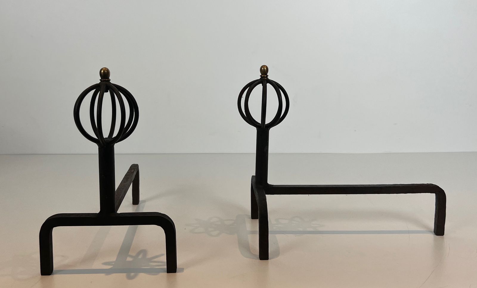 Pair Of Wrought Iron Andirons In The Taste Of Jean Royère photo vinterior