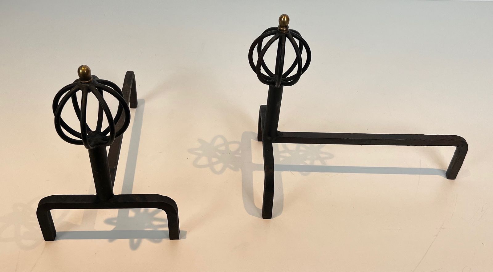 Pair Of Wrought Iron Andirons In The Taste Of Jean Royère photo buy