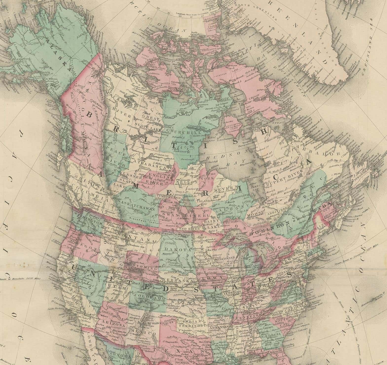 Antique Map Of North America By Johnson, '1872' $353.34 photo Art